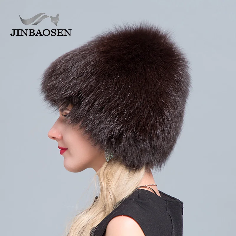 Женская меховая шапка JINBAOSEN из натурального Лисьего меха для русской зимы Модные