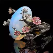 Новинка, Брендовое винтажное черное кольцо в форме большого яйца, Опаловый цветок, Свадебное обручальное кольцо для женщин, Прямая поставка