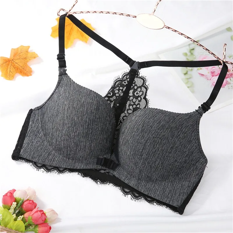 

sexy bra type Y embroidery beautiful back seamless front button sexy gathering push up women bra intimate bralette lingerie