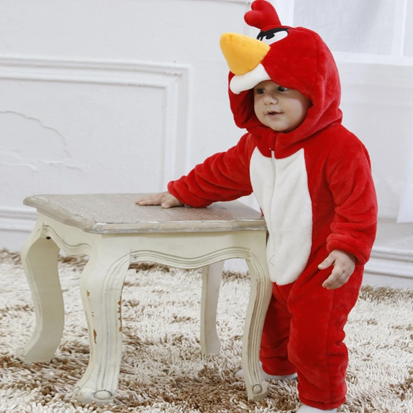 

New Animal Baby Romper Red Bird Bebe Infant Clothing Baby Boy Girl Clothes Cartoon Flannel Hooded Jumpsuit Costume