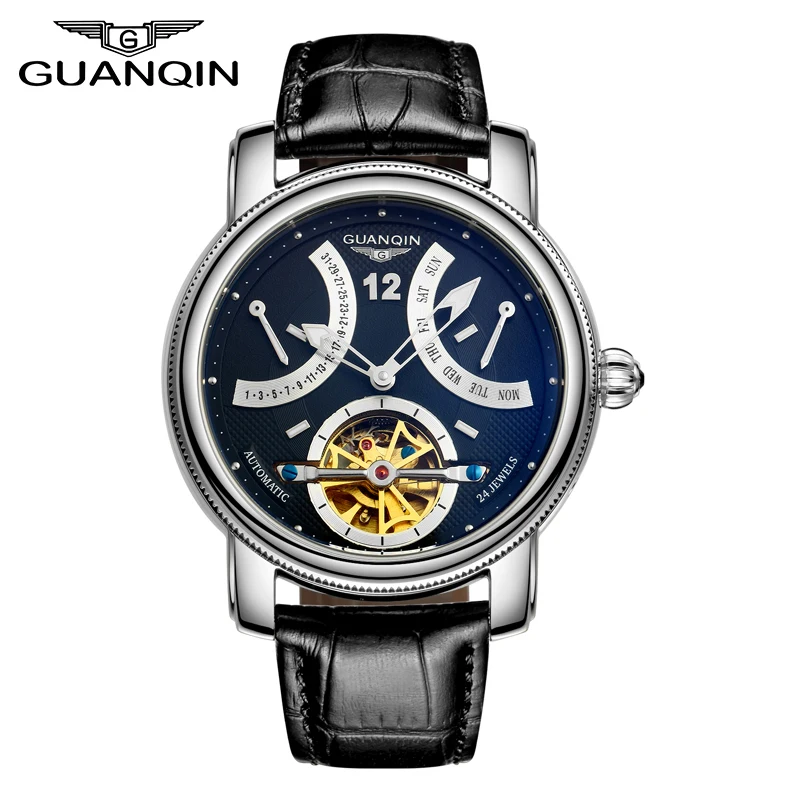 GUANQIN часы Мужские автоматические механические лучший бренд Роскошные модные повседневные часы светящиеся турбийон кожаный ремешок мужские часы