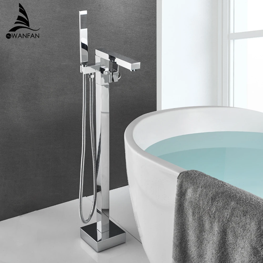 Chrome Bathroom Bathtub Shower Faucet Set Freestanding Bath Tub Filler Mixer Tap
