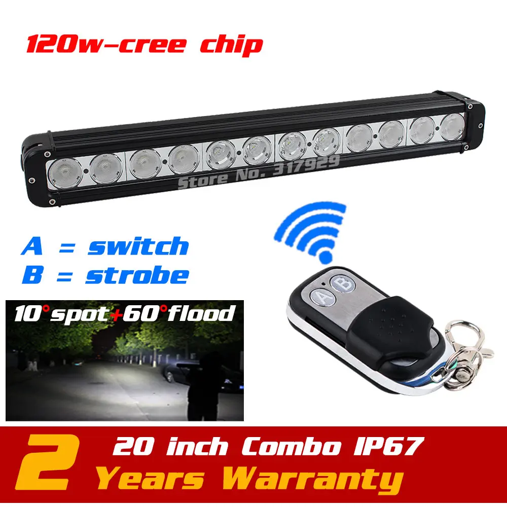 20'' 120W LED Light Bar Wireless Remote with Strobe Light for Truck