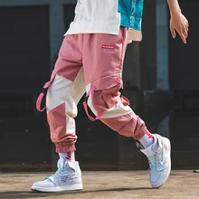 Уличная Повседневное Для мужчин джоггеры Штаны с хлопковыми лентами в стиле «хип-хоп», с карманами, штаны-шаровары Для мужчин брюки по щиколотку Длина Лоскутная человек впитывает пот и Штаны