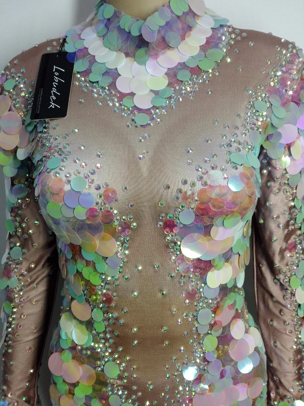 Женский комбинезон сексуальный яркими кристаллами в виде рыбьей чешуи блестки боди, декорированное камнями для швейных машин singer танцор ночной клуб бар этап вечерние костюмы