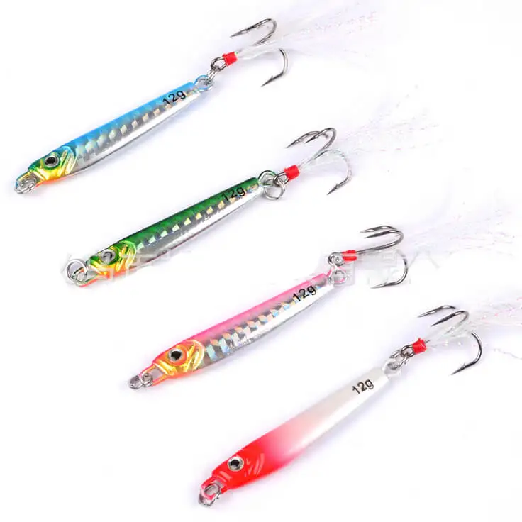 

4 Pack 12g/5.5cm Micro Jigging Lures Bait Slow Fall Jigs Inchiku Tuna Fishing Lure Crankbait Swimbait Attractive w/ Hooks Tackle
