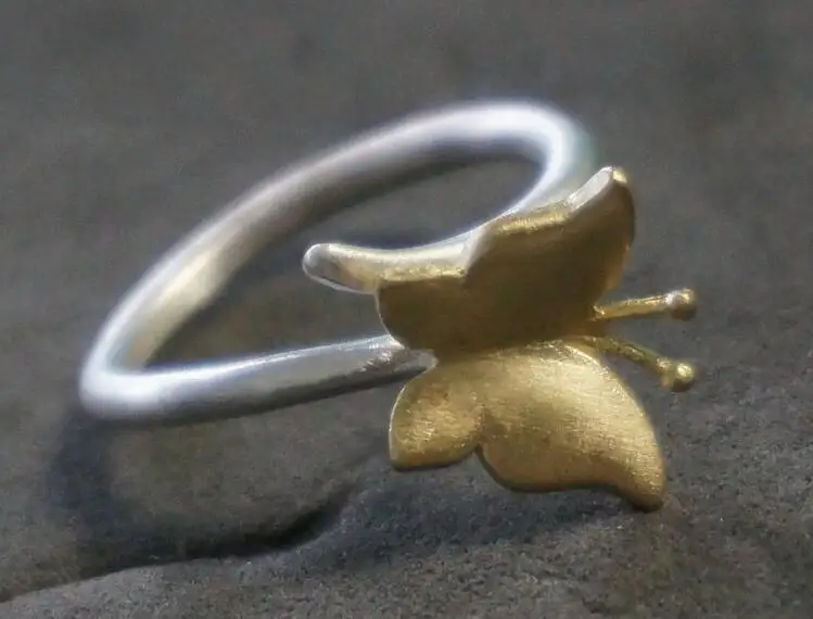 925 sterling silver gold plated opening ring female jewelry butterfly flying ring adjustable open ring anel de prata esterlina