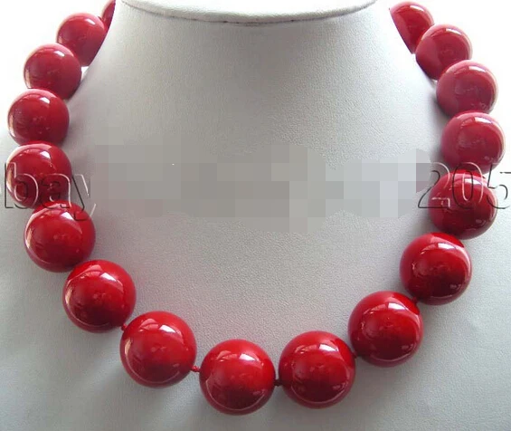 

FREE SHIPPING>>>@@ > Huge!18" Natural 20mm Red Round Shell Pearl Necklace AAA style Fine Noble real Natural &