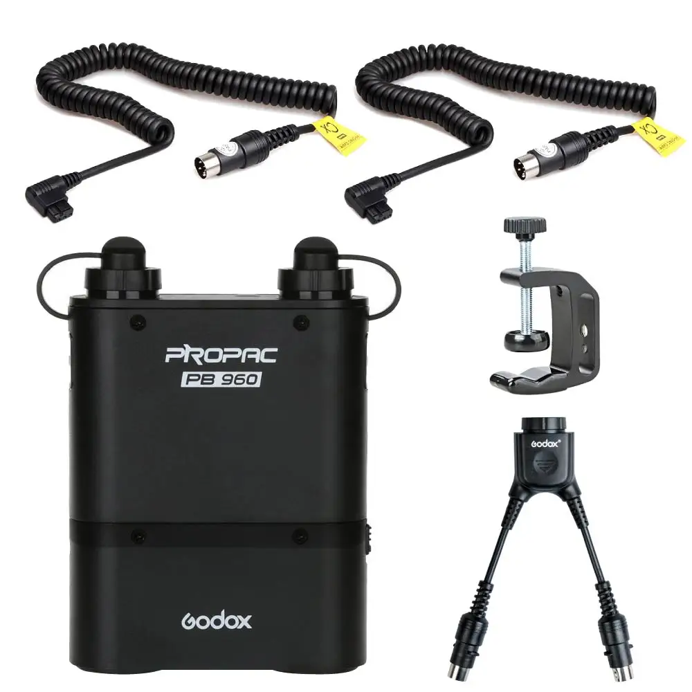 

Godox PB960 Black Output Flash Power Pack with BT5800 5800mAh Battery CX/ NX/ SX Cables Kit for Canon Nikon Sony
