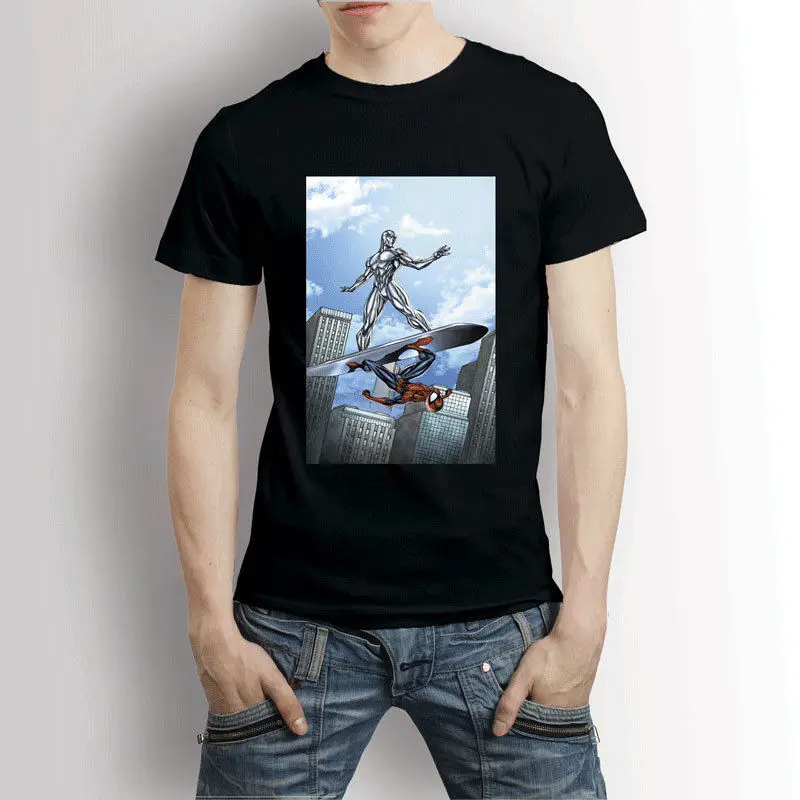 Silver Surfer and Spiderman Super Hero T-Shirt Men's Tee Top Tee Men T Shirt T Shirt Men Tees Brand Clothing Funny Plus Size