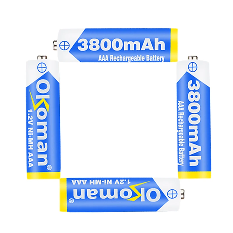 Okoman Новая батарея AAA 3800 mAh перезаряжаемая Ni MH 1 2 V для часов мышей вычислений