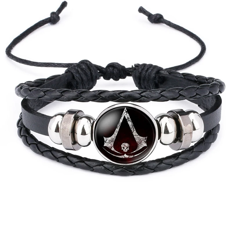 

Fashion Assassins Bracelet Creed Time Gem Glass Weaving Leather Bangle Lace-up Generous Simple Jewelry Cute Gifts for Children