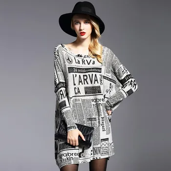 

Large Size Ladies Loose Sleeve Printing Middle-Long Knitting Sweaters 2018 Autumn Women Fashion Women Jacket christmas sweater