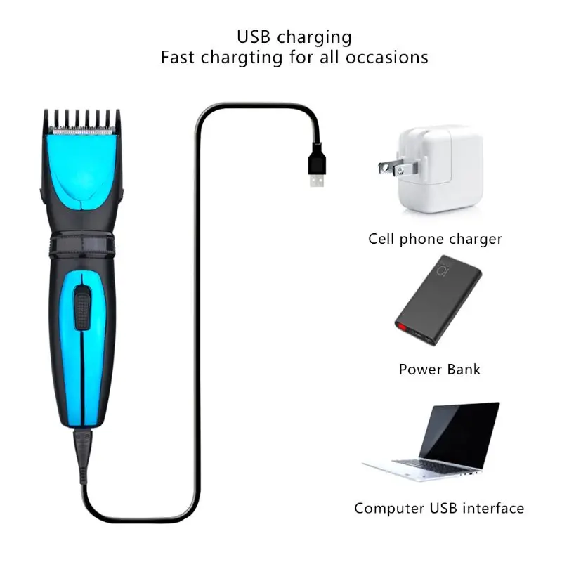 USB зарядка электрическая машинка для стрижки волос перезаряжаемый триммер для волос Водонепроницаемая бритва Беспроводная Бритва низкий уровень шума для взрослых детей