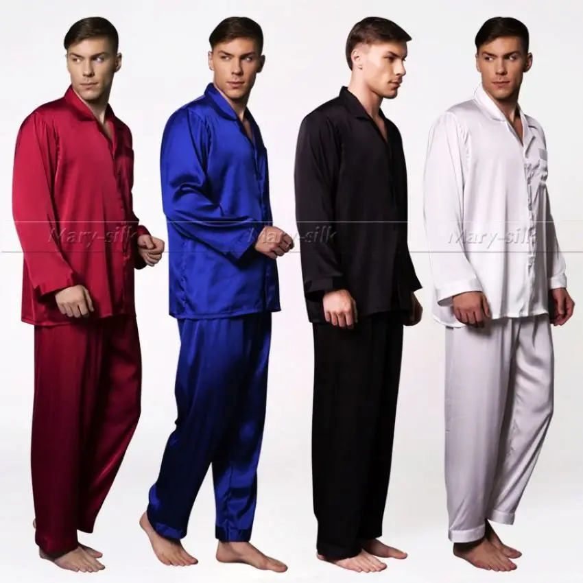 Мужские шелковые атласные пижамы Комплект пижамный комплект пижамы Loungewear S, M, L, XL, 2XL, 3XL, 4XL плюс размеры _ подходит для всех сезонов