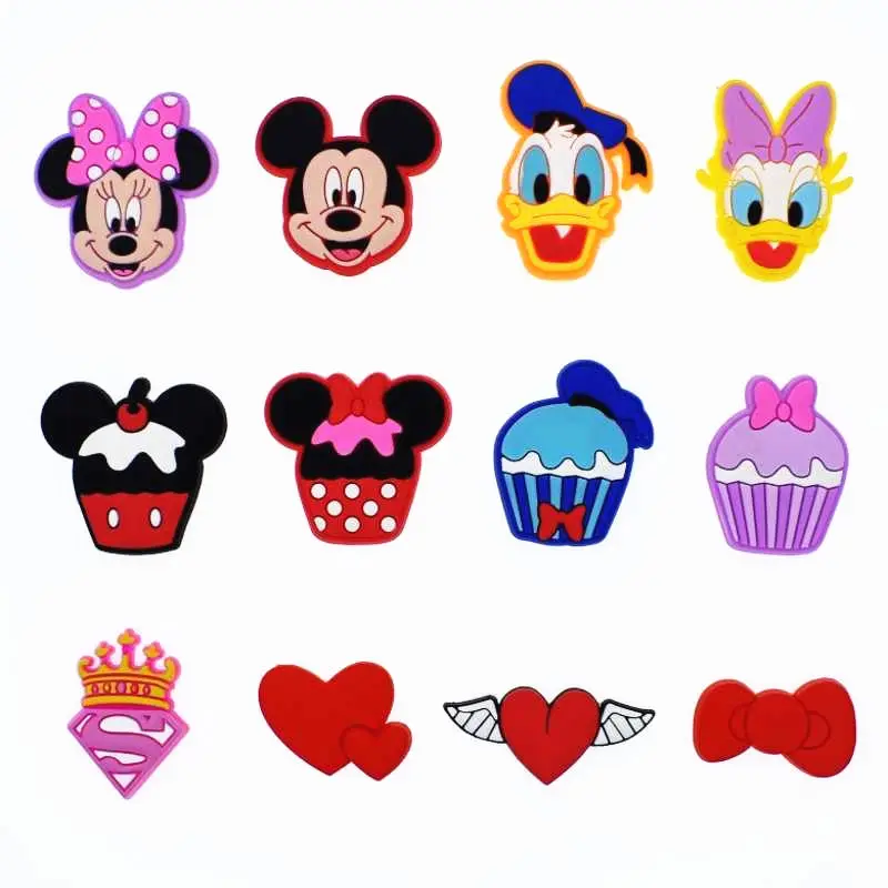 

50Pcs Cartoon Mickey Minnie Duck Cake PVC Flatback Diy accessories for clog charms Decoration Crafts jewelry rings girls clips
