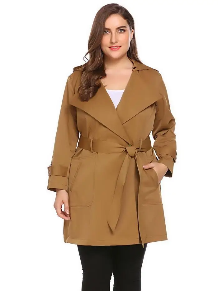 IN'VOLAND Женский Тренч, пальто размера плюс 5XL, ветровка с капюшоном на одной пуговице, длинный рукав, женские пальто большого размера с поясом