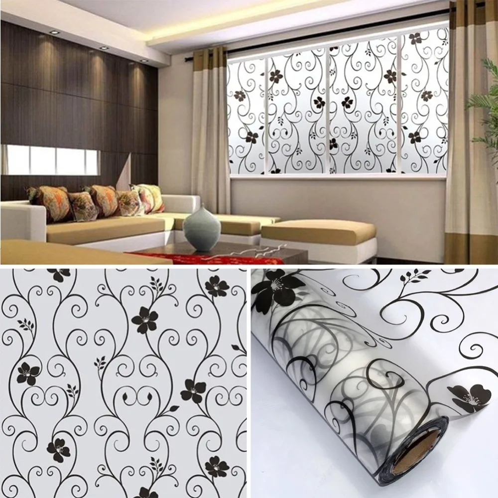 45x100cm Glass Frosted Cover Plane Window Sticker Wall Decoration Plum Floral Flower Decorative Film Home Room Deco HOT