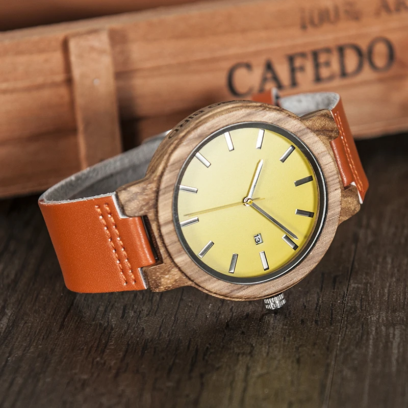 BOBO BIRD O09 Wood Wristwatch Men Color Leather Quartz Watch with Date Display relogio para as mulheres