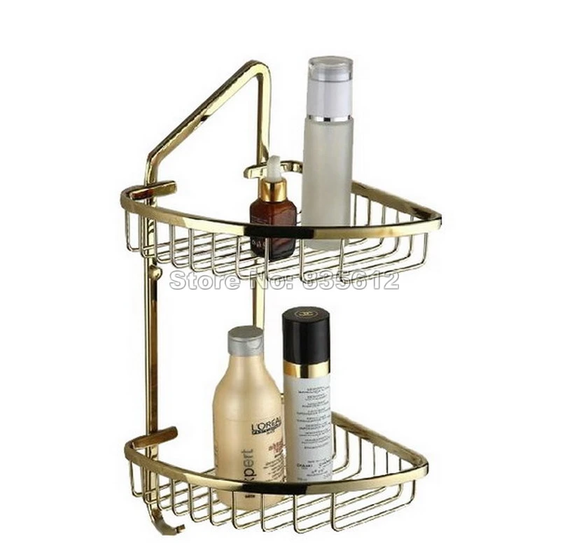 Gold Color Brass Wall Mounted Bathroom Accessory / 2 Layer Bathroom