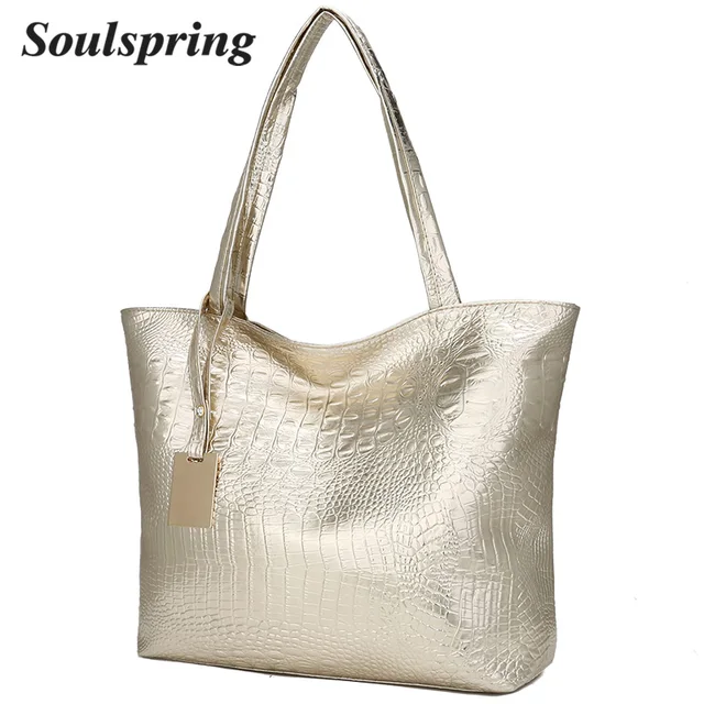 Special Offers Brand Fashion Casual Women Shoulder Bags Silver Gold Black Crocodile Handbag PU Leather Female Big Tote Bag Ladies Hand Bags Sac