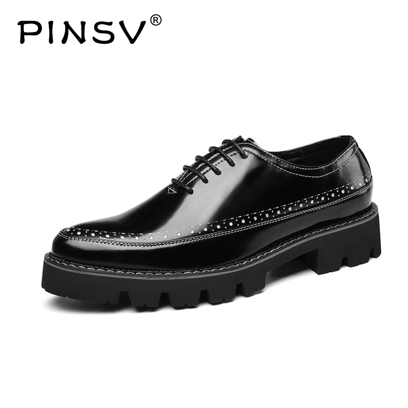 

Quality Leather Men Brogues Shoes Lace-Up Business Dress Men Oxfords Shoes Male Formal Shoes PINSV