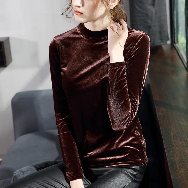 Women Velour Shirts Blouses 2019 Autumn 