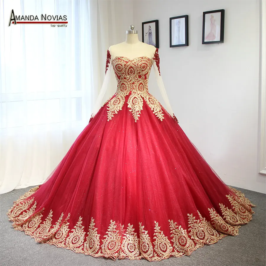 Vestido De Fiesta De Boda De Encaje Dorado Rojo Vino De Lujo 2019 Con Mangas Wine Red With Sleeveswedding Dress With Lace Aliexpress