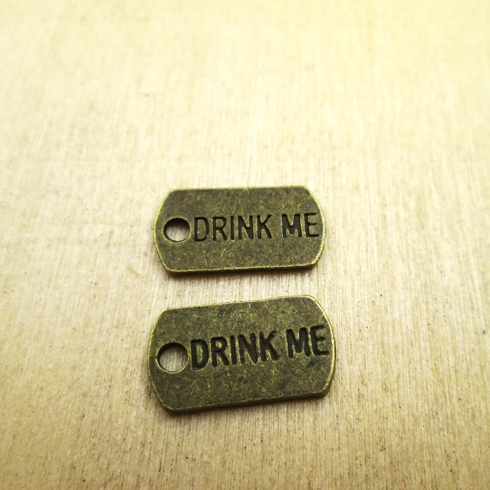 30pcs-10x18 мм Drink Me Шарм Алиса в стране чудес Подвески Кулоны из нержавеющей стали ожерелье "сделай сам"/Браслеты подвеска под бронзу, старину тон