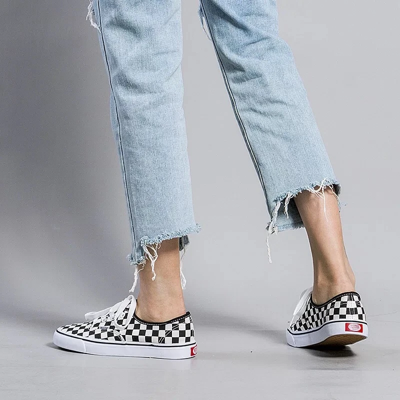 Lona Moda 2018 Zapatos Casual Clásicos Para Cómodos Con A slip Cordones Mocasines De Lace Negros Hombre Planos up Cuadros Blancos on 5PFP8wxqr