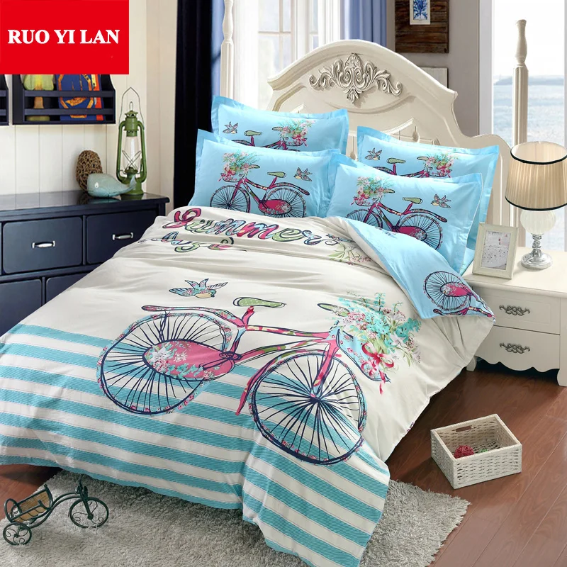 

Bicycle Youth 3D Large Printing Duvet Cover Set 100% Cotton High Density Four Pieces Bedding Set Queen for 1.5/1.8m Bed No Fade