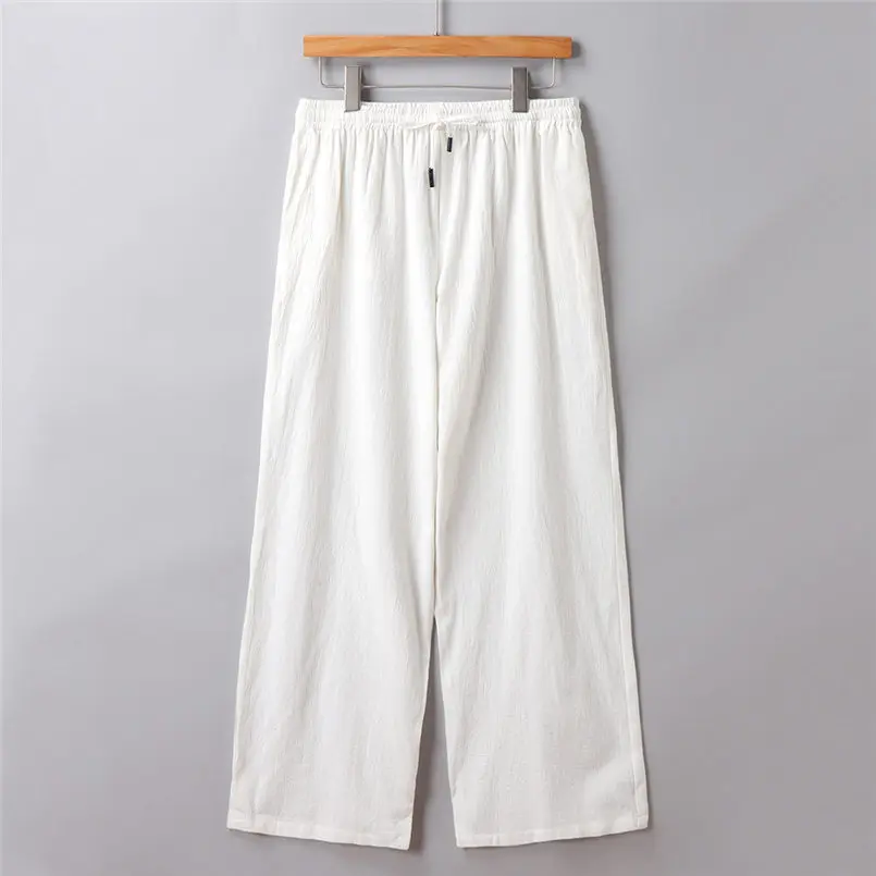 New Men Summer Fashion Trousers Linen Style Loose Casual Breathable Outdoor Solid Pants Sportswear Casual Straight Pants #4R06 (3)