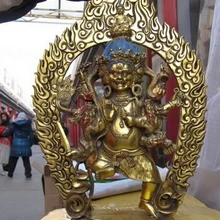 1" Тибет Буддизм бронзовый Gild Шесть Рука ВАДЖРАПАНИ Махакалы Статуя Будды