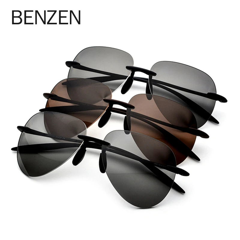 Бензола Сверхлегкий TR90 поляроидные солнечные очки без оправы солнцезащитных очков Для мужчин высокое качество солнцезащитные очки для женский, черный с Чехол 9367