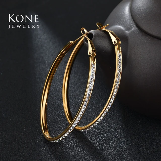 2017 Bohe Trendy Gold Oval Plated Stainless Steel Crystal Stone Hoop 2017 Bohe Trendy Gold Oval Plated Stainless Steel Crystal Stone Hoop Earrings For Women Wedding Party