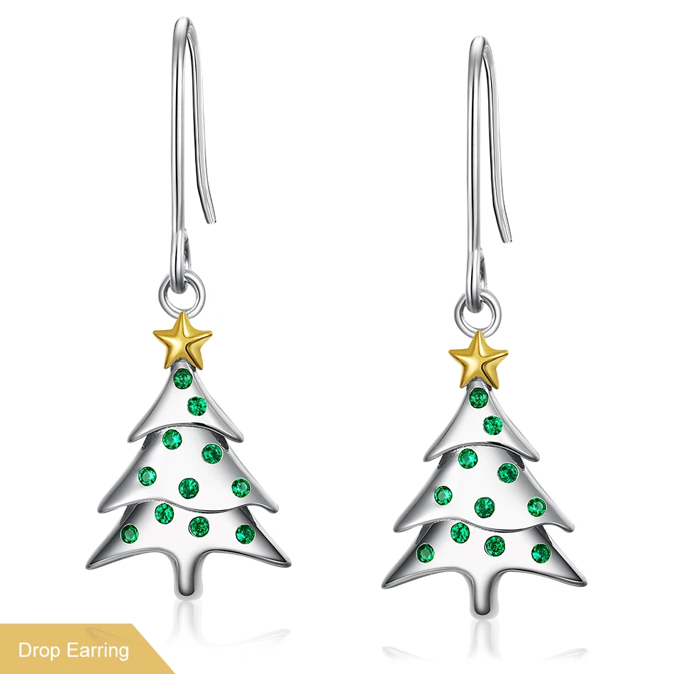 Женские серебряные серьги ALLNOEL 100% 925 пробы в форме рождественской ёлки с камнями и