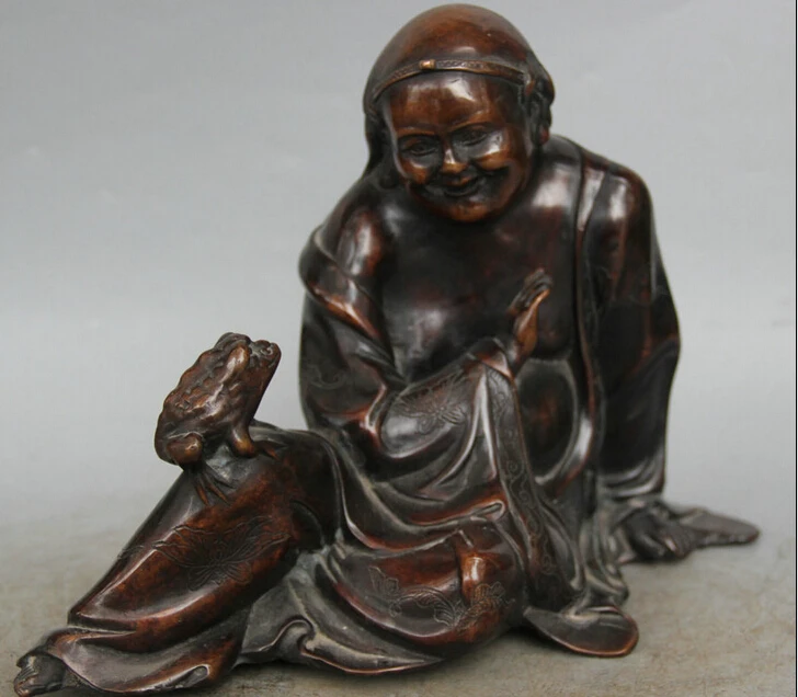 

JP S0524 12 Chinese Purple Bronze Seat Liu Hai immortal play Golden Toad Spittor Statue Discount 35%