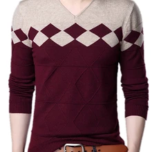 Кашемировый свитер, мужская одежда с геометрическим рисунком, осенне-зимний пуловер с v-образным вырезом, мужской Халат с длинным рукавом, мужские вязаные свитера