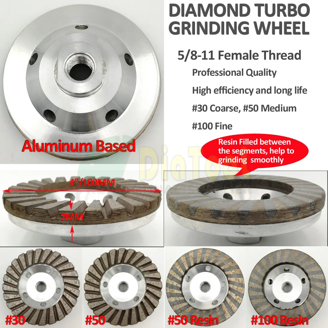 DIATOOL диаметр 100 мм шлифовальный круг на алюминиевой основе 5/8-11 Резьба Алмазный шлифовальный диск для гранита мрамора бетона brock