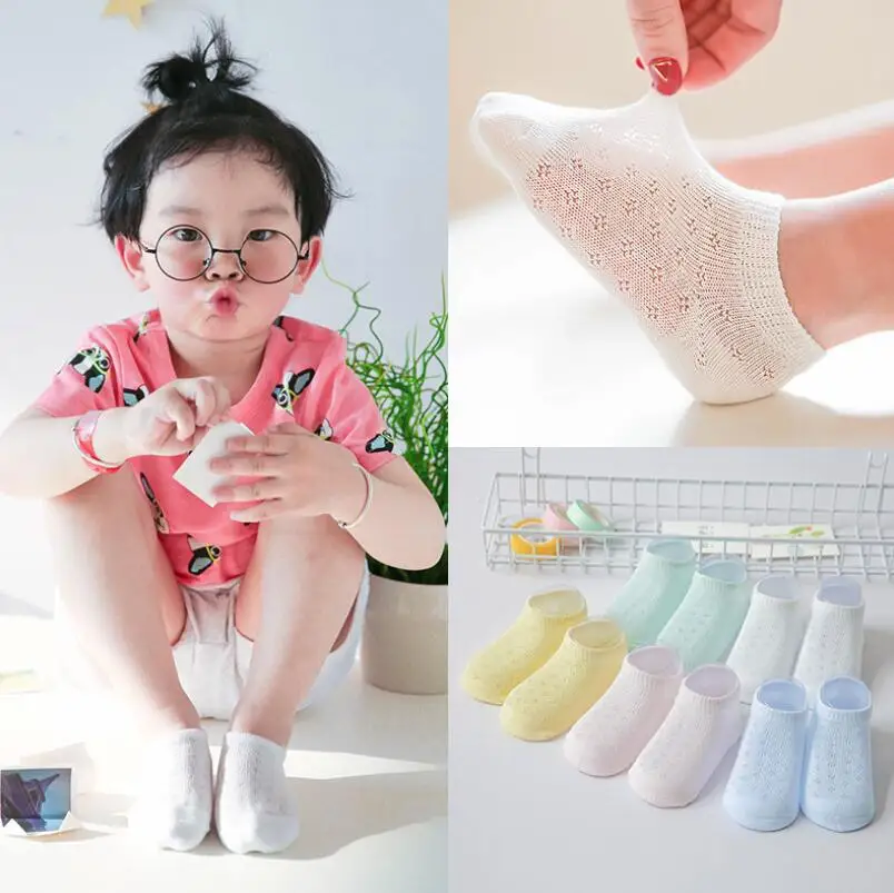 10 шт./лот(5 пар) летние детские носки тонкие хлопковые короткие носки с сеткой дышащие лодочки носки для новорожденных девочек и мальчиков - Цвет: D
