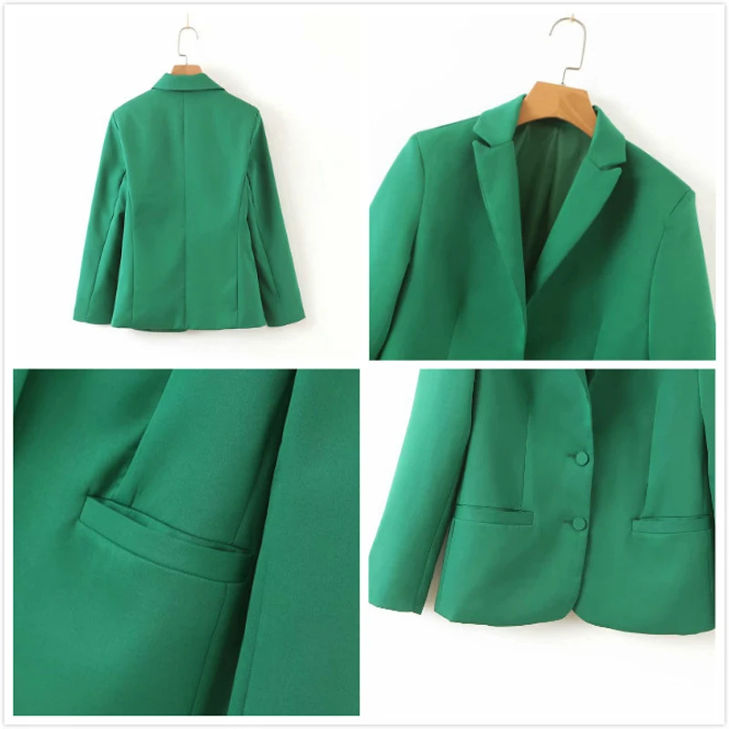 2019 Work Pant Suits Green 2 Piece Set for Women Single Breasted Slim Short Blazer Jacket & Trouser Office Ladies Suit Feminino