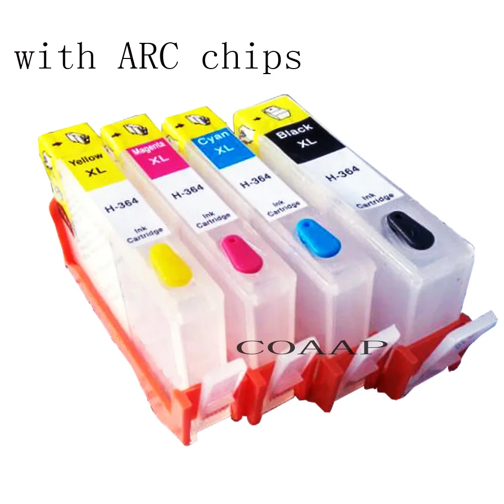 

4 Pack Refillable 364 ink cartridge with ARC chip For HP 364 Photosmart B010A B110A B110C B110E B109A B209 B210 Printer