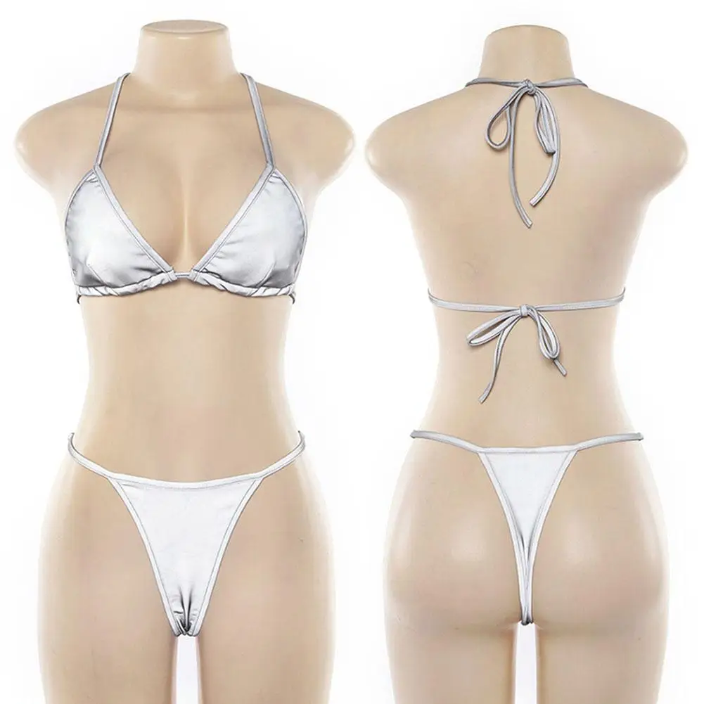 

Reflective Bikini Set Swimsuit 2019 Summer Women Buckle Belt Swimwear Swim Suit Beach Night Party Wear Drop Shipping