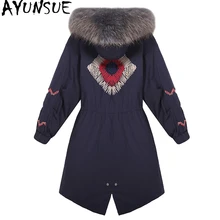 AYUNSUE женский пуховик, женское длинное зимнее пальто с капюшоном, Женская Корейская свободная Толстая теплая парка, куртки Camperas Mujer KJ443