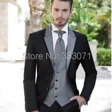 Лидер продаж черный с Гэри Мужской костюм изготовление под заказ два Пуговицы смокинг жениха Свадебная вечеринка Формальные костюмы(куртка+ Штаны+ жилет+ галстук