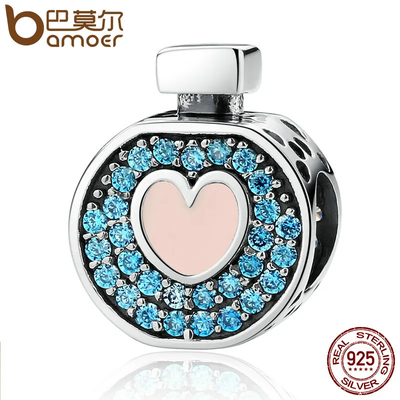 

BAMOER Romantic 925 Sterling Silver Soft Pink Heart Blue Crystals Perfume Bottle Charms Fit DIY Bracelets Jewelry SCC094