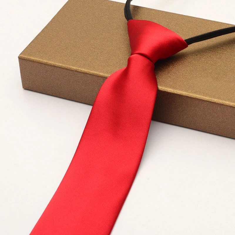 Высокое качество бренд ленивый на молнии галстук для мужчин сплошной цвет Мода Свадьба Жених Формальные деловые мужские галстуки с подарочной коробкой