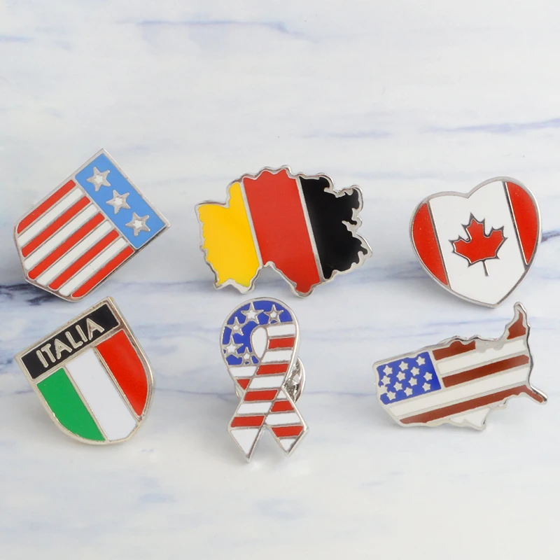 Германия Канада Италия Америка Флаг Карта брошь, эмалированный штифт значок звезды полосы Брошь для женщин мужчин шляпа сумка рубашка воротник Нагрудный значок