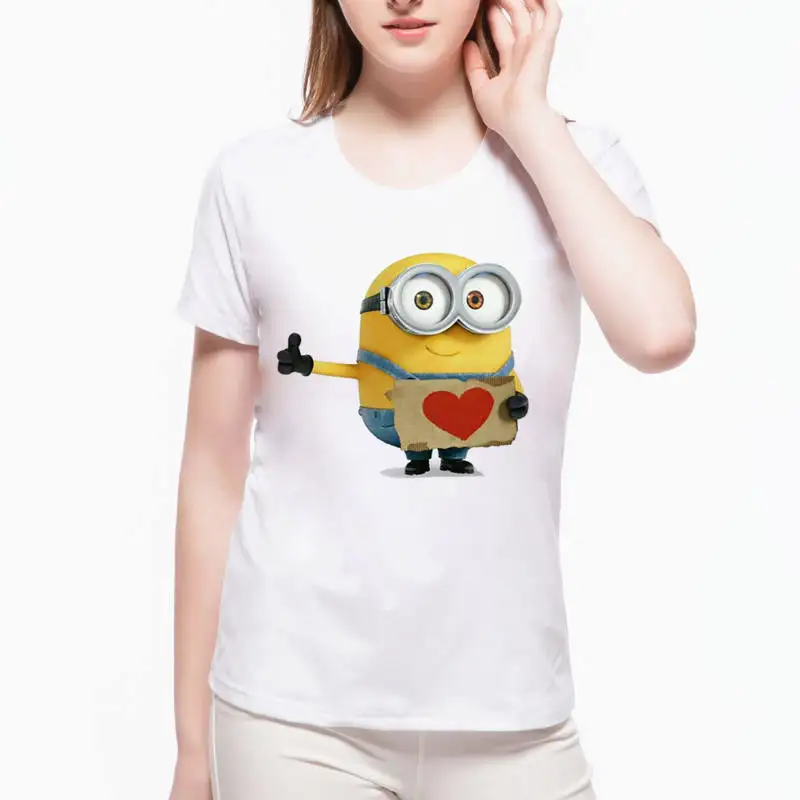 New Girl Cute Cartoon Red Heart Lovely Minions Summer Funny Female T-shirt Fashion Harajuku O -neck Short Sleeve Top Female L1N4