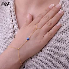 JINSE HC018 Мода Счастливый глаз палец наручная цепочка с подвеской рабский браслет женские новые браслеты на руку и палец для женщин
